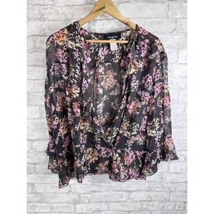 Jones New‎ York Collection Wrap Top Blouse 100% Silk Pink Multi Floral Size 24W